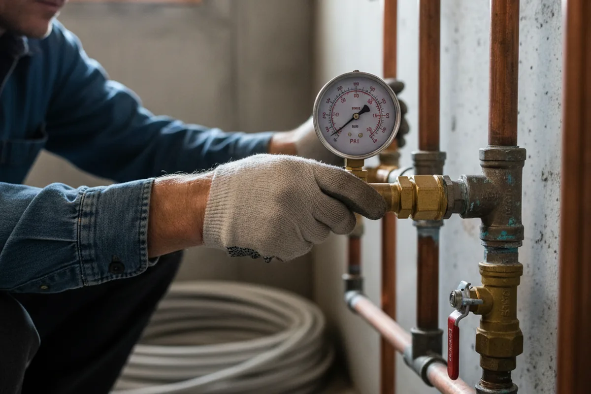 Pressure testing a repaired line during Water Line Repair in Buckholts